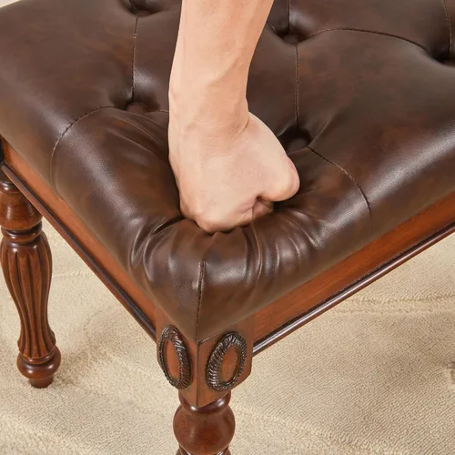 Miniatura 8 de Taburete de tocador de madera maciza con tapizado, banco de piano de mediados de siglo con patas talladas, taburetes de maquillaje con asiento