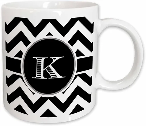 Miniatura 11 de 3dRose Taza de café, tamaño: 15 onzas, monograma de cheurón blanco y negro, inicial K Designs, divertido regalo de taza de café