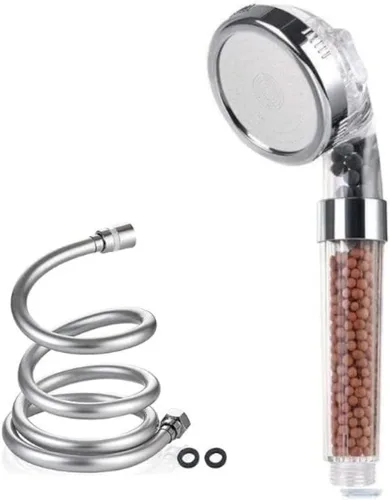 Cabezal de ducha filtrado con mango de MineralStream, cabezal de ducha de alta presión con manguera y cuentas de filtro para agua dura con ajustes
