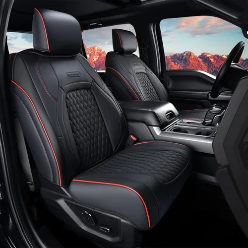 Miniatura 11 de Coverado Fundas de Asientos de Automóvil Juego Completo, Fundas de Asientos de Automóvil de Cuero Impermeables para Dodge RAM 1500 Compatible
