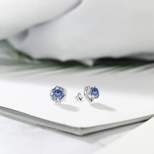 Miniatura 269 de Gem Stone King Aretes de plata de ley 925 de 0.236 in con piedra natal redonda para mujer