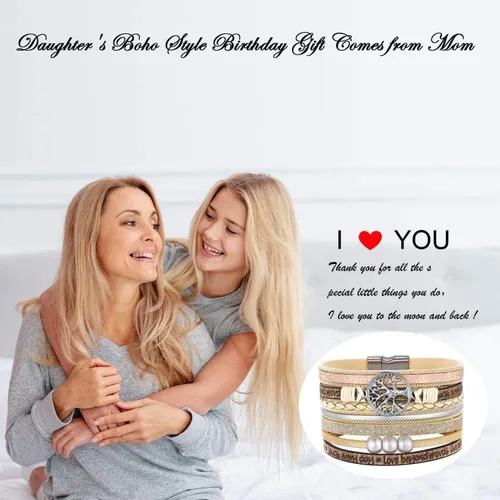 Miniatura 5 de Pulseras inspiradoras de cuero con árbol de la vida para mujeres, regalos de joyería para adolescentes y niñas, Metal, Circonita cúbica