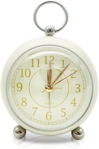 Reloj de alarma pequeño vintage de Rohome con luz nocturna, beige, movimiento silencioso de cuarzo, sin tictac, decorativo, para mesita de noche,