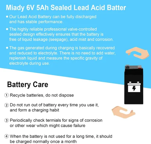 Miniatura 6 de Miady Batería de plomo ácido sellada recargable de 6V 5Ah (paquete de 2)