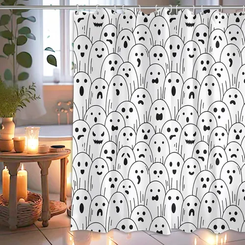 Miniatura 2 de Cortina de ducha de fantasma, tela impermeable con ganchos, 72 x 72 pulgadas, perfecta para decoración de baño de Halloween Cortina de ducha