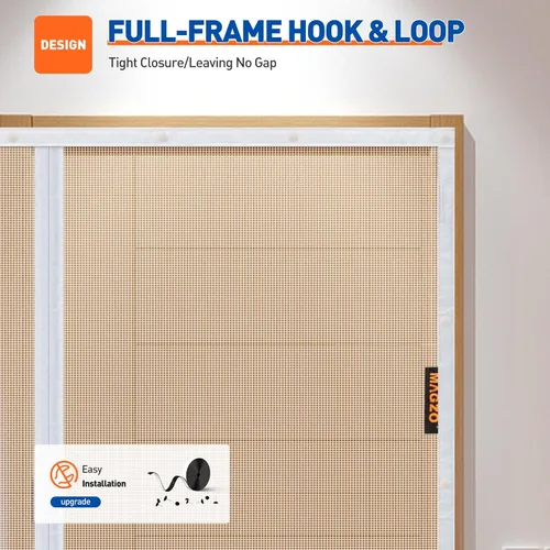 Miniatura 5 de MAGZO Puerta con Malla Magnética para Puertas de Tamaño 30 x 80 Pulgadas, Tamaño de Malla 32" x 81" Imán Fuerte Malla para Puerta con Gancho y Blanco