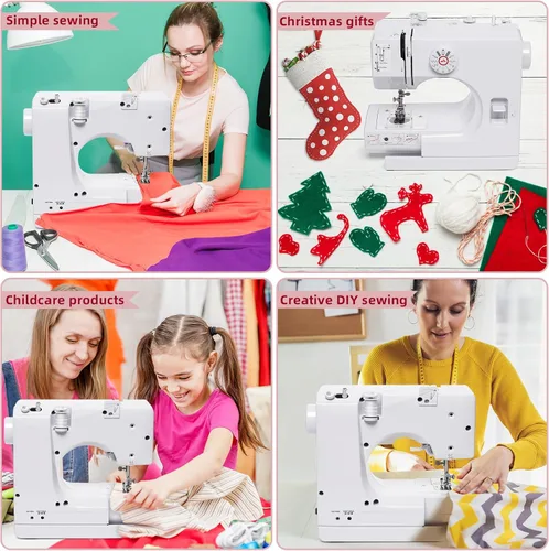 Miniatura 6 de Mini máquina de coser eléctrica para principiantes, máquina de coser portátil para niños y adultos, luces integradas, 12 puntadas y costura inversa
