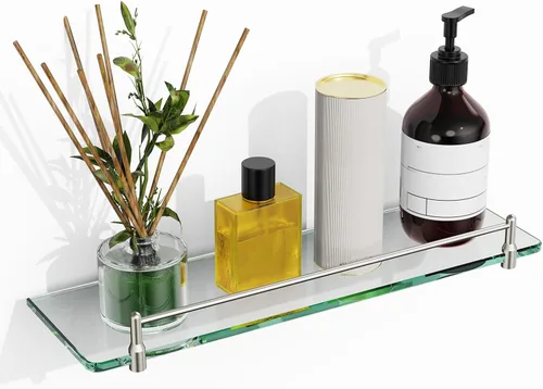 Estantes de baño de vidrio, estantes flotantes de níquel cepillado para pared, rectangular, moderno, estante de vidrio de acero inoxidable para