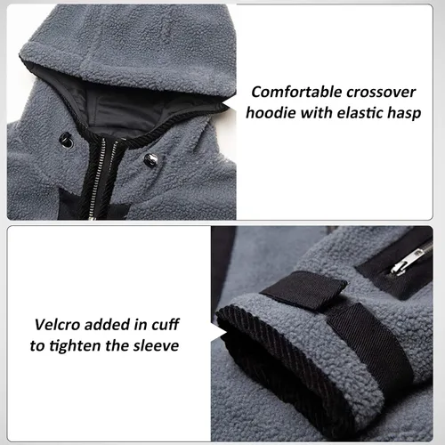 Miniatura 5 de saounisi Sudadera de invierno con capucha y cremallera para hombre, abrigo grueso y pesado