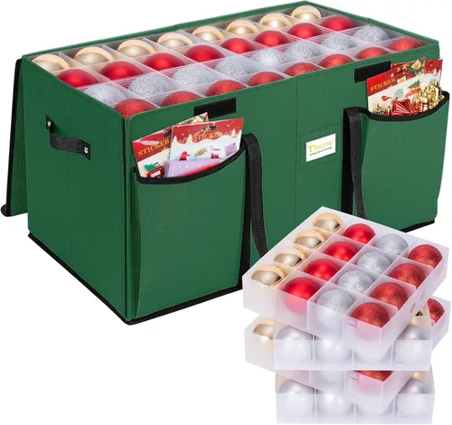 Miniatura 20 de BALEINE Caja de almacenamiento de adornos navideños con divisores, contenedor de almacenamiento de adornos navideños de alta calidad para Rojo
