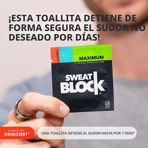 Miniatura 2 de SweatBlock Max Clinical - Toallitas antitranspirantes para sudoración excesiva e hiperhidrosis - hasta 7 días de protección/toallita - 10