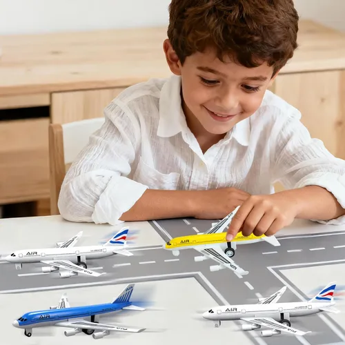 Miniatura 5 de Juguetes de Avión, Avión de Metal con Retroceso para Niños y Niñas de 3 4 5 6 7 Años, Modelos de Aviones Die Cast, Vehículos de Juego para Niños