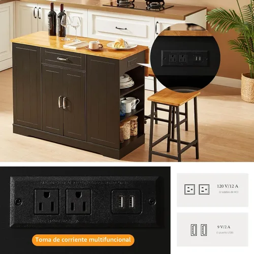 Miniatura 7 de ONBRILL Las islas de cocina estacionarias incluyen 2 sillas, isla de cocina de 47 pulgadas con hoja caída, mesa de bar para el hogar con estante