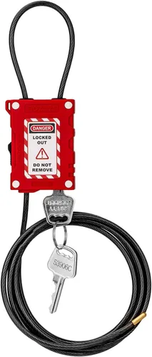 Miniatura 14 de Cerraduras de cable de bloqueo con 2 llaves Cable de acero de PVC ajustable de 0.16 x 31.5 pulgadas compatible con OSHA para válvulas, paneles