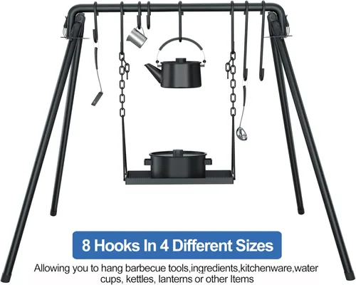 Miniatura 7 de RELIANCER Columpio para parrilla, soporte de cocina con 8 ganchos y bolsa de almacenamiento, parrilla de hierro fundido para barbacoa, parrilla