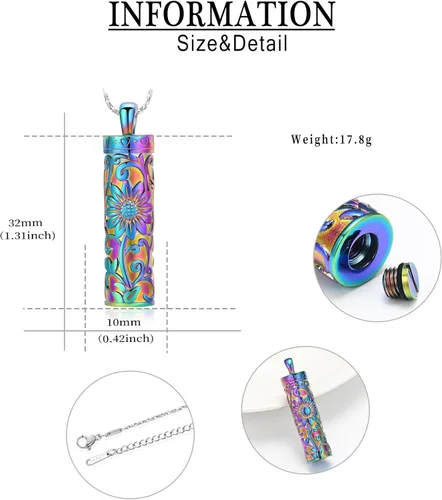 Miniatura 2 de Collar de urna de girasol para cenizas, collar de barra cilíndrica para cenizas para mujer, colgante de recuerdo para cenizas, joyería de cremación