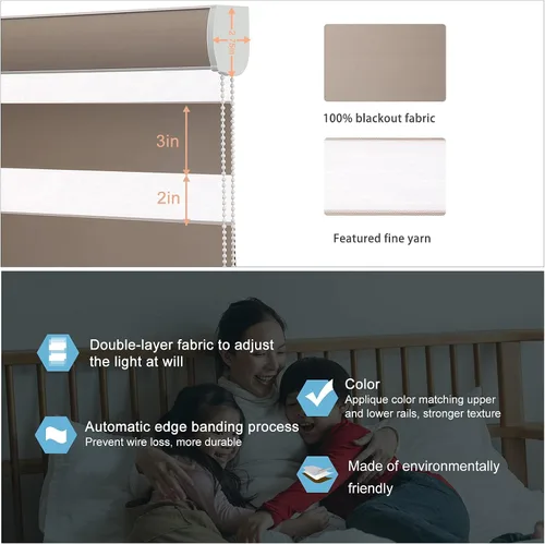 Miniatura 3 de MYshade Persianas enrollables de cebra opacas (85 %) con cordón para ventanas interiores, persianas de doble capa beige para dormitorio, baño, sala