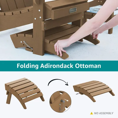 Miniatura 2 de Otomano plegable Adirondack de SERWALL, reposapiés Adirondack sin ensamblaje, marrón