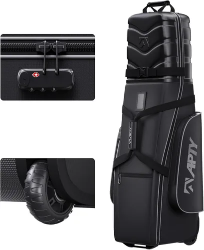 APTY - Bolsa de viaje para palos de golf con funda rígida, con ruedas, acolchada, para equipaje de línea aérea - con cerradura combo integrada,