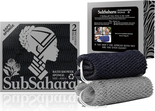 Miniatura 24 de SubSahara Auténtica esponja africana de red – 2 piezas exfoliante exfoliante para todo tipo de piel, esponja de baño para cara y cuerpo, portátil