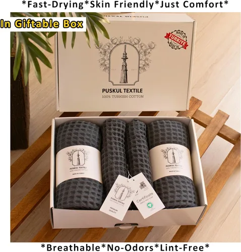 Miniatura 6 de Püskül - Juego de toallas de baño de lujo de 4 piezas en color antracita, de alta calidad, 100% algodón turco orgánico, 2 toallas de mano y 2