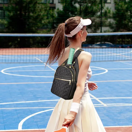 Miniatura 6 de NiHome Bolsa de pickleball para 2 paletas, mochila cruzada de pickleball para mujeres y hombres, correa ajustable, color negro, Negro (actualizado)