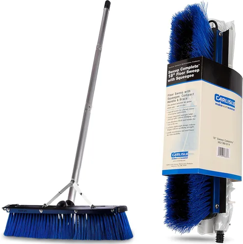 Carlisle 3621962414 Escoba con mango de aluminio, barrido con rasqueta, con cerdas de plástico, longitud de 24x3 pulgadas, Azul, 18", Azul, 1