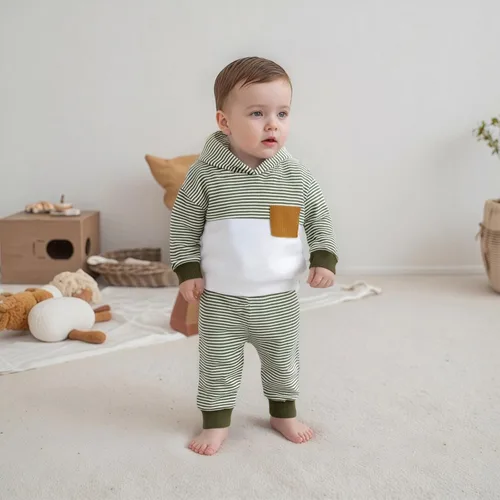 Miniatura 66 de Conjunto de ropa de otoño e invierno para bebé y niño, sudadera larga con capucha y pantalones para niños pequeños, 6, 12, 18, 24 meses, 2T