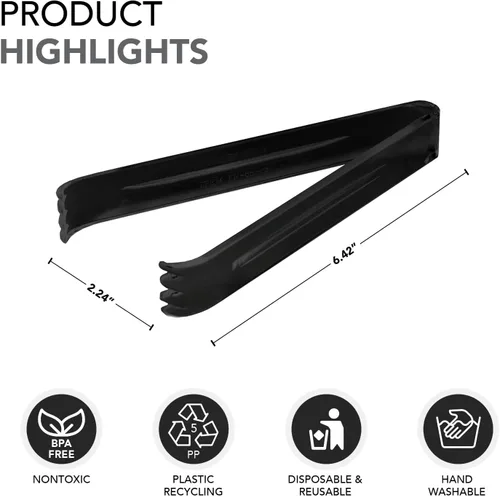 Miniatura 7 de Party Essentials Kit de utensilios de plástico para servir bufé, cucharas, tenedores, pinzas, 20 piezas, color negro