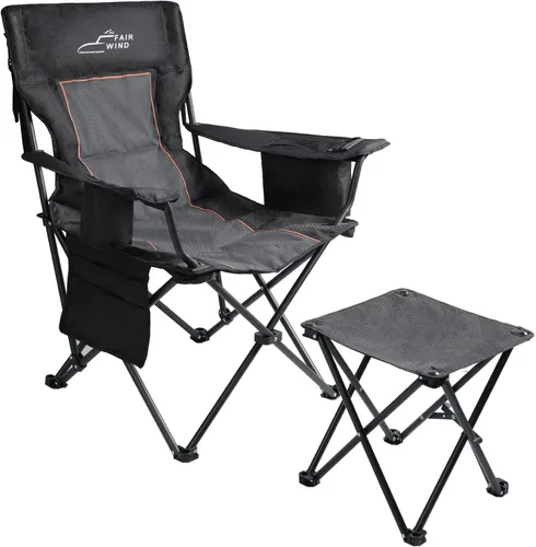 FAIR WIND Silla de camping acolchada de gran tamaño con reposapiés, juego de taburetes, soporte resistente, soporta 300 libras, bolsa de negro (Rock