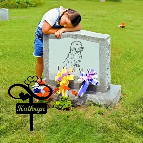 Miniatura 3 de Marcador de metal para tumbas para mascotas, nombre personalizado, estaca de jardín, perro, conmemorativo, alas de ángel, marcador de tumba, hueso
