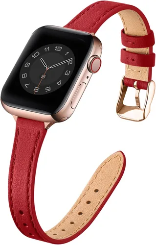 Miniatura 10 de STIROLL - Correa delgada de cuero para reloj inteligente, compatible con Apple Watch de 38, 40, 41, 42, 44, 45 y 49 mm, correa de cuero de grano