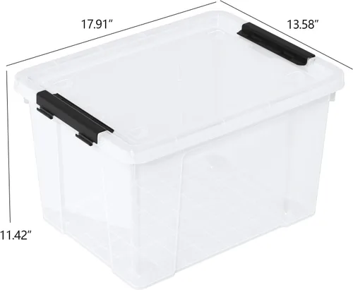 Miniatura 2 de Caja de almacenamiento de 35 cuartos de galón con ruedas, base transparente, contenedores de plástico con tapa de cierre seguro, pestillo negro