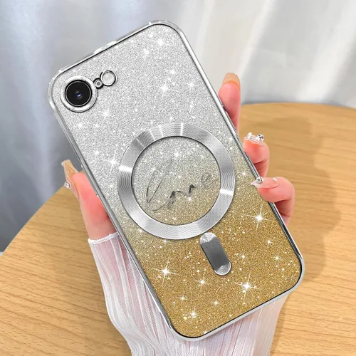 Miniatura 32 de ZIYE Funda Magnética Diseñada para iPhone 11 Funda con Purpurina Plateado de Lujo Corazón de Amor Compatible con MagSafe Funda Transparente