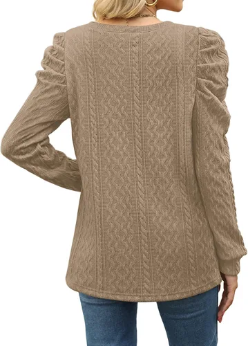 Miniatura 4 de XIEERDUO Sudaderas para mujer, cuello redondo, manga abombada, suéteres sueltos, ropa moderna y fluida
