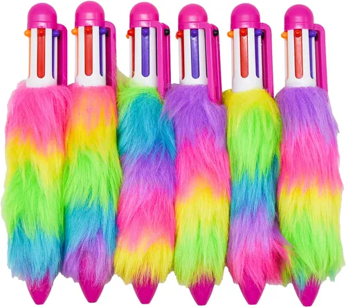 Maydahui 20 bolígrafos retráctiles 6 en 1, multicolor, esponjosos, de 6 colores, de felpa de arcoíris, de 0.020 in, para estudiantes, profesores,