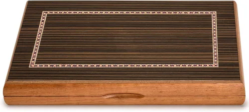 Miniatura 7 de Set de juego de backgammon lacado con incrustaciones de madera en blanco y negro, 13 pulgadas (versión inglés)