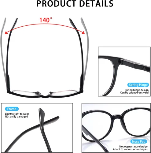 Miniatura 4 de COJWIS Gafas de lectura con bloqueo de luz azul, paquete de 5 unidades, bisagra de resorte, para hombres y mujeres, anteojos con filtro 5 negro