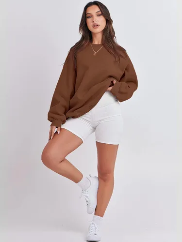 Miniatura 4 de ANRABESS Sudadera de manga larga para mujer, casual, cuello redondo, ajuste holgado, sudadera con capucha de forro polar para otoño