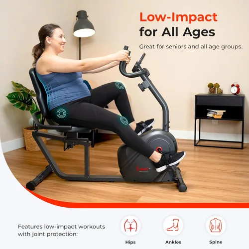 Miniatura 5 de Sunny Health & Fitness Smart Recumbent Bike, Wide Cushioned Seat & Back, Indoor Cycling Machine for Adult/Seniors Home Exercise, Free SunnyFit App