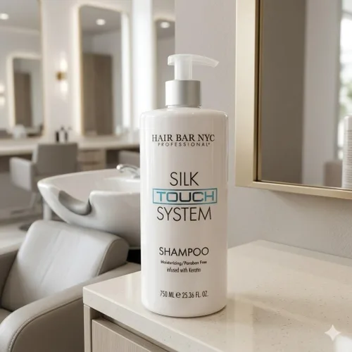 Miniatura 2 de Hair Bar NYC Silk Touch System Keratin Care Champú alisador con queratina pura y biotina para cabello tratado químicamente y coloreado, 25.36