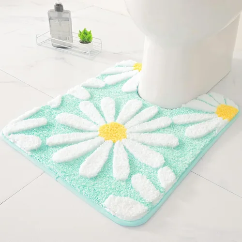 Miniatura 19 de QJHOMO Alfombras de inodoro en forma de U, linda alfombra de baño con contorno de margarita beige 20"x20", alfombra extra gruesa y suave