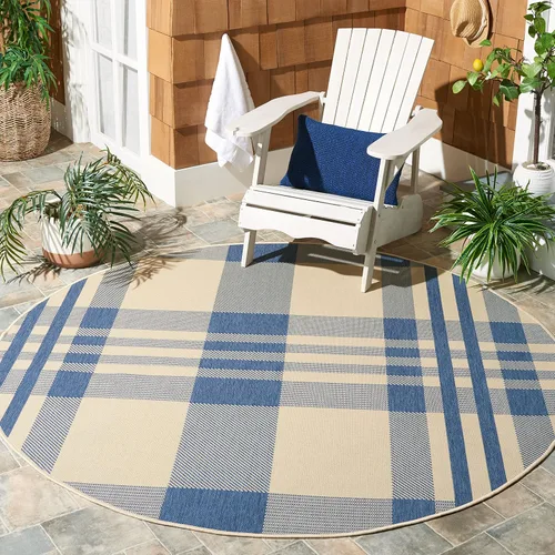 Miniatura 65 de SAFAVIEH Alfombra Lavable para Exteriores Colección Courtyard - 2'3" x 4', Beige y Azul, Patrón a Cuadros, No Desprende Pelusa y Fácil Limpieza