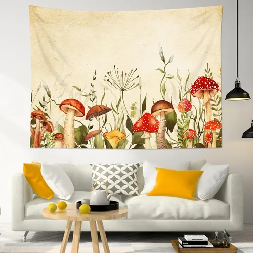 Miniatura 10 de WEENEO Tapiz de pared de bosque de hongos, acuarela, abstracto, hippie, hongos, plantas, tapices de pared, tapiz botánico natural, tapiz para colgar