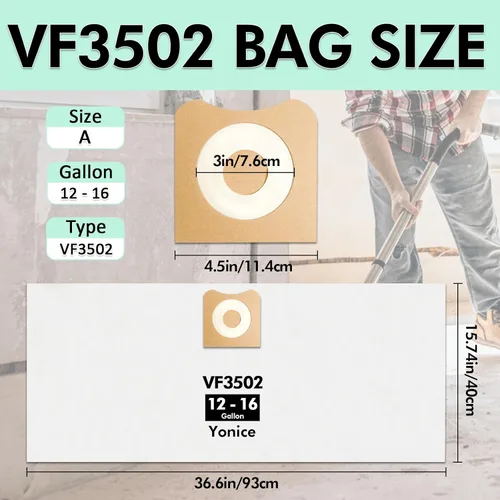 Miniatura 3 de Paquete de 12 bolsas de vacío 23743 VF3502 compatibles con aspiradoras Ridgid de 12-16 galones, bolsas de recolección de polvo WD1950 WD1956 WD1850