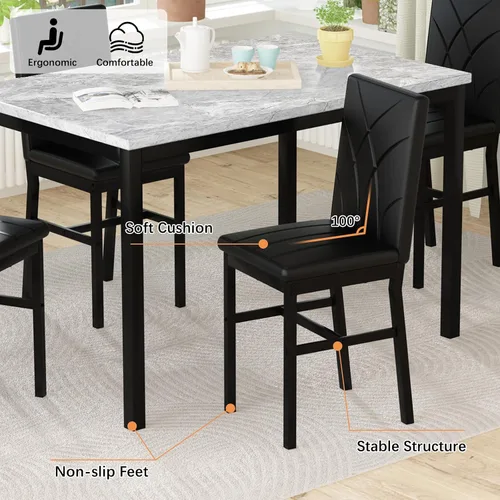 Miniatura 6 de Recaceik Juego de 4 sillas de mesa de comedor para 4, sillas de cocina de mármol sintético con patrón dinámico hacia arriba, mesa de cocina pequeña
