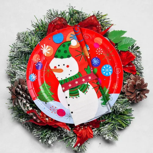 Miniatura 4 de Suministros de fiesta de Navidad Gatherfun, platos de papel desechables de muñeco de nieve para decoración de fiesta, platos y servilletas, sirven