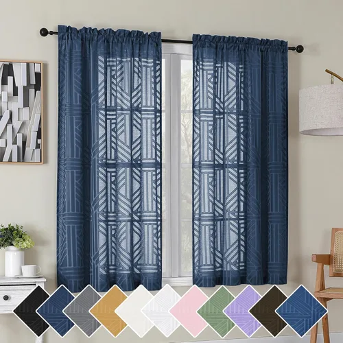 Miniatura 66 de Simplebrand Cortinas traslúcidas negras de cocina de 24 pulgadas de largo, 2 paneles, filtrado de luz, geométrico jacquard con textura, cortinas