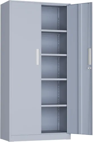 Miniatura 10 de Armario de almacenamiento de metal de 72 pulgadas, archivadores con cerradura con 2 puertas y 4 estantes ajustables, gabinetes de herramientas