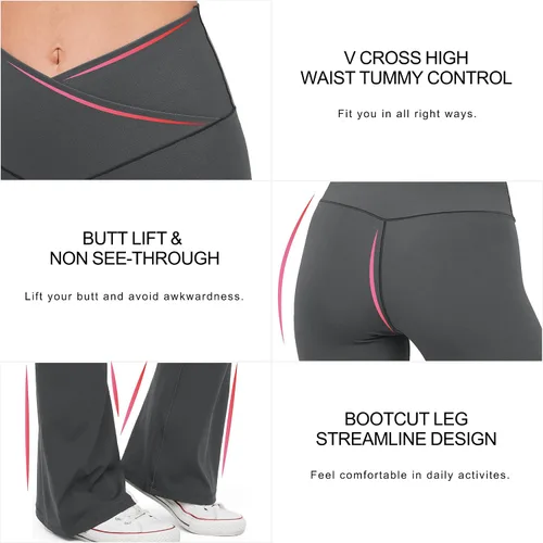 Miniatura 68 de HEGALY Pantalones de yoga acampanados para mujer, leggings cruzados, suaves, de cintura alta, pantalones casuales de entrenamiento con corte de bota